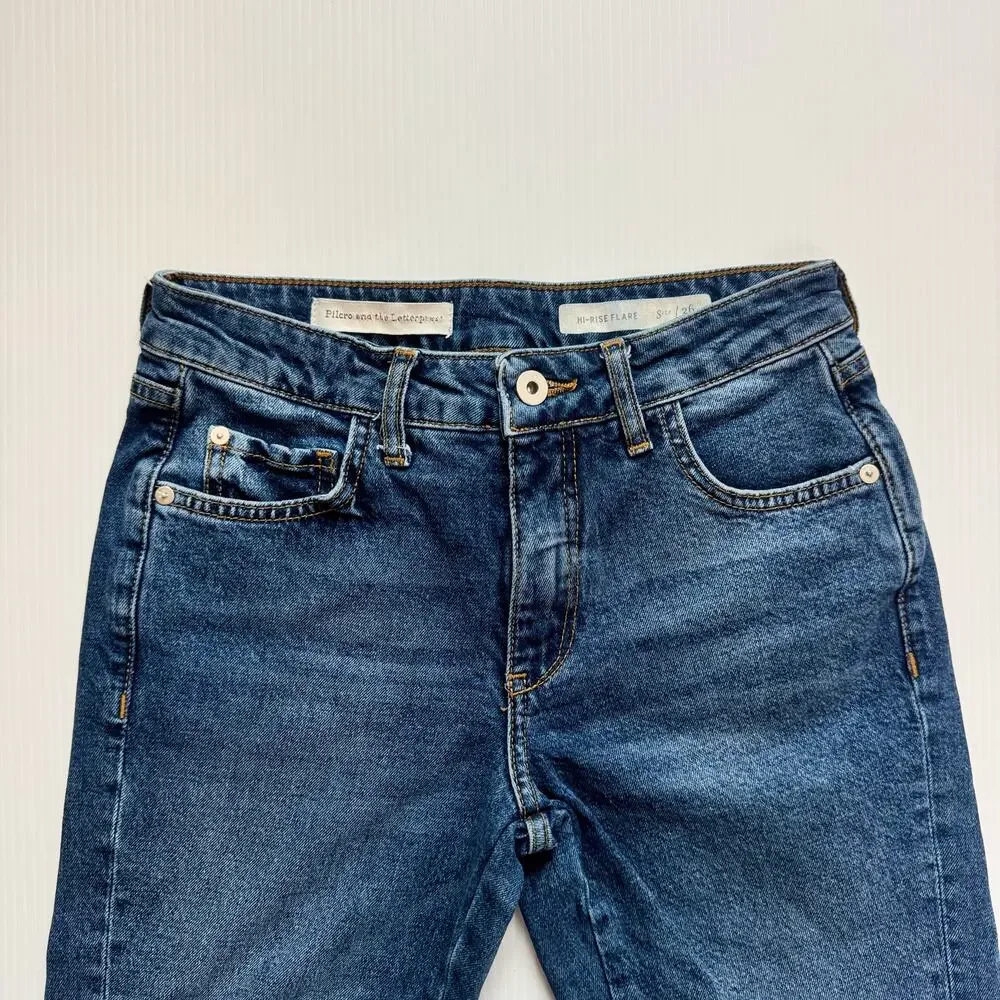Anthropologie Pilcro Flare Jeans Women’s 26 Floral Embroidered Naturecore Boho - Picture 7 of 16